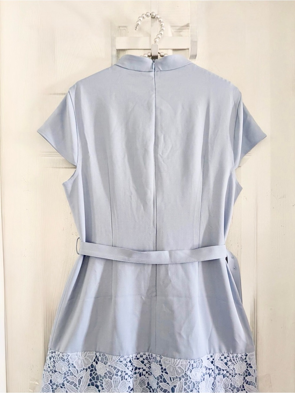 Commense Belted Short Sleeve Lace Hem Midi Dress - Picture 11 of 14